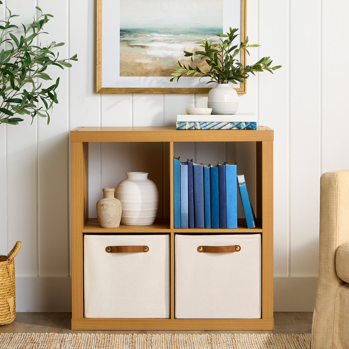 Halcyon Escape Gardens 4 Cube Storage Organizer, White Texture - Home Decor