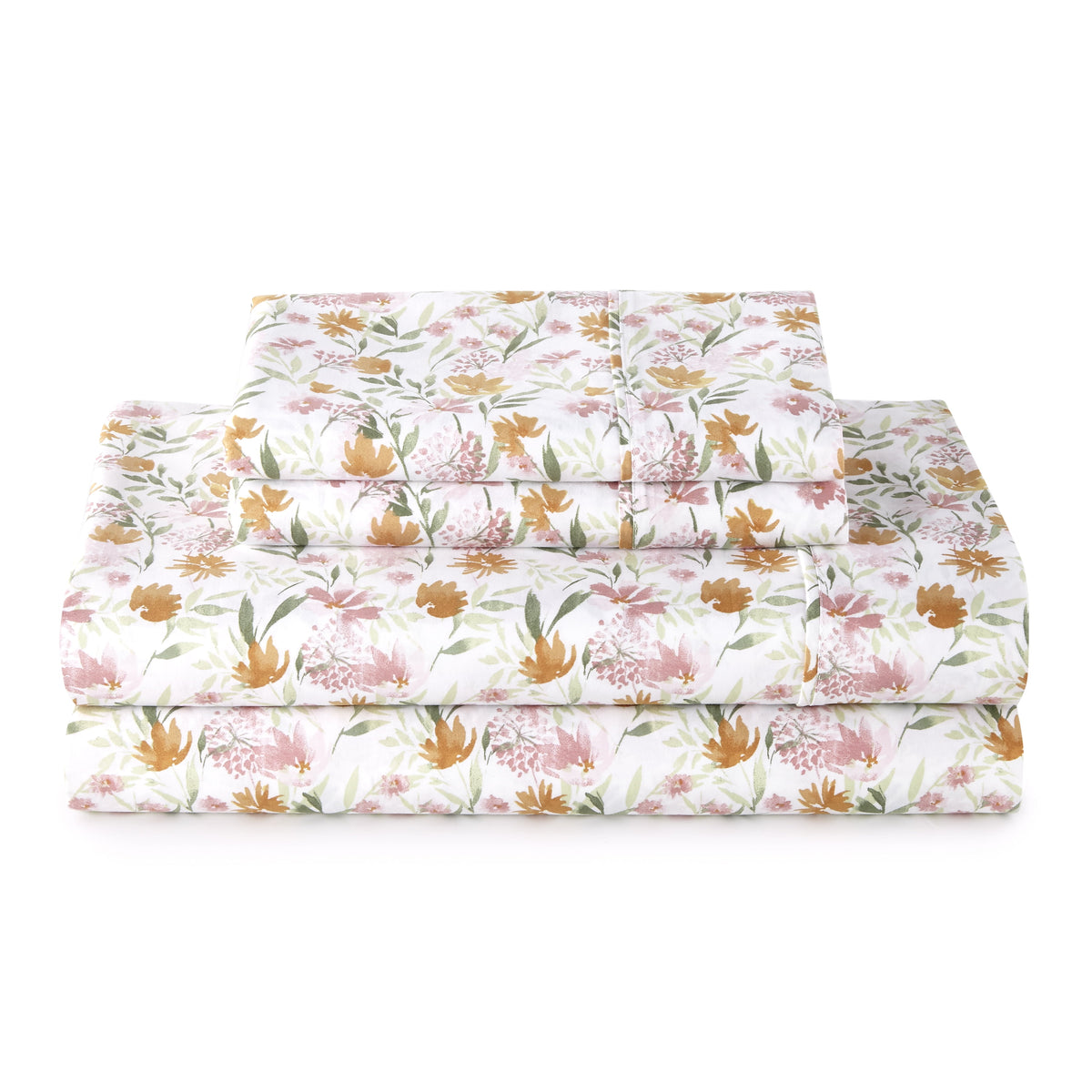 Halcyon Escape Gardens 4-Piece 300 Thread Count Bashful Blooms Cool Cotton Sateen Bed Sheet Set, Queen - Home Decor