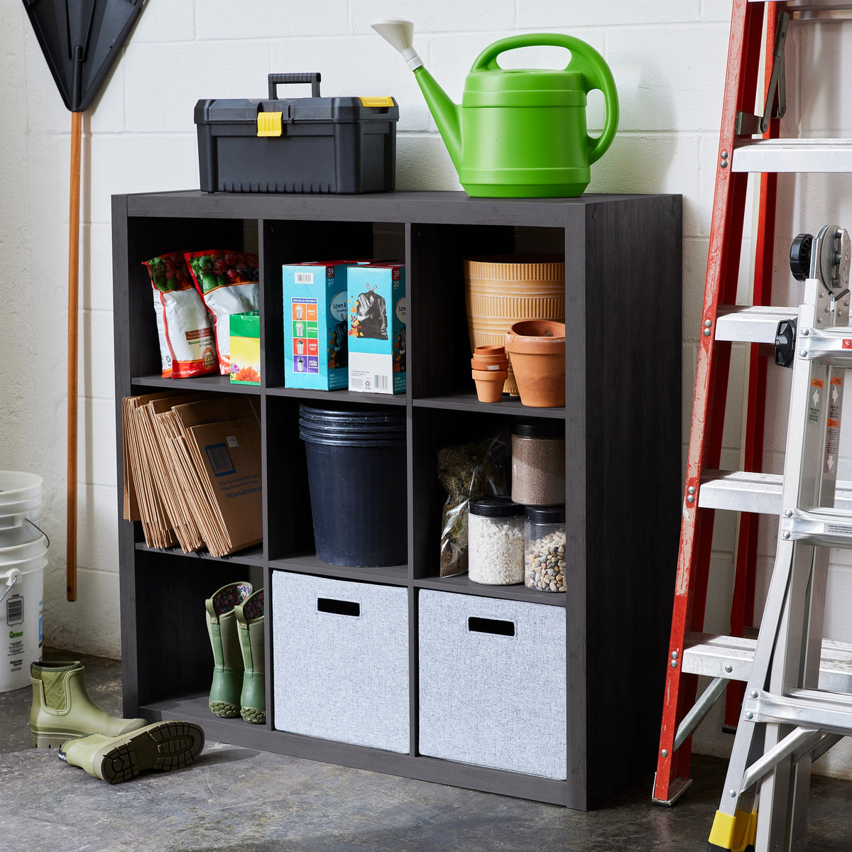 Halcyon Escape Gardens 9 Cube Storage Organizer, Solid Black - Home Decor