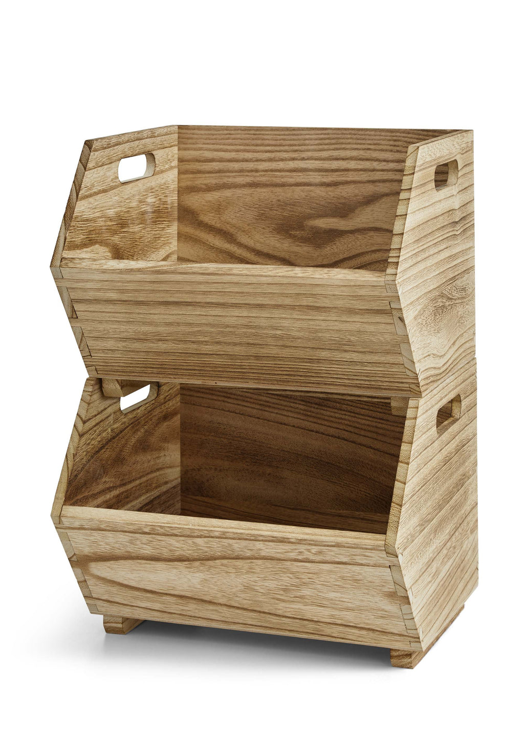 Better Homes & Gardens 2-Piece Set Natural Wood Stacking Open Front Decorative Storage Bins, 11 in x 16.5 in x 10 in