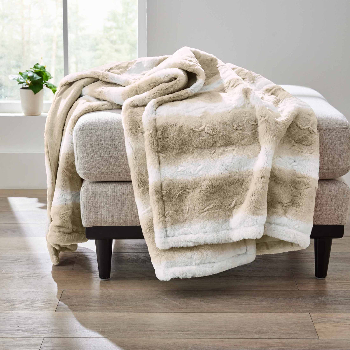 Better Homes & Gardens Almond Biscuit Ombre Faux Fur Throw, 50"x72"