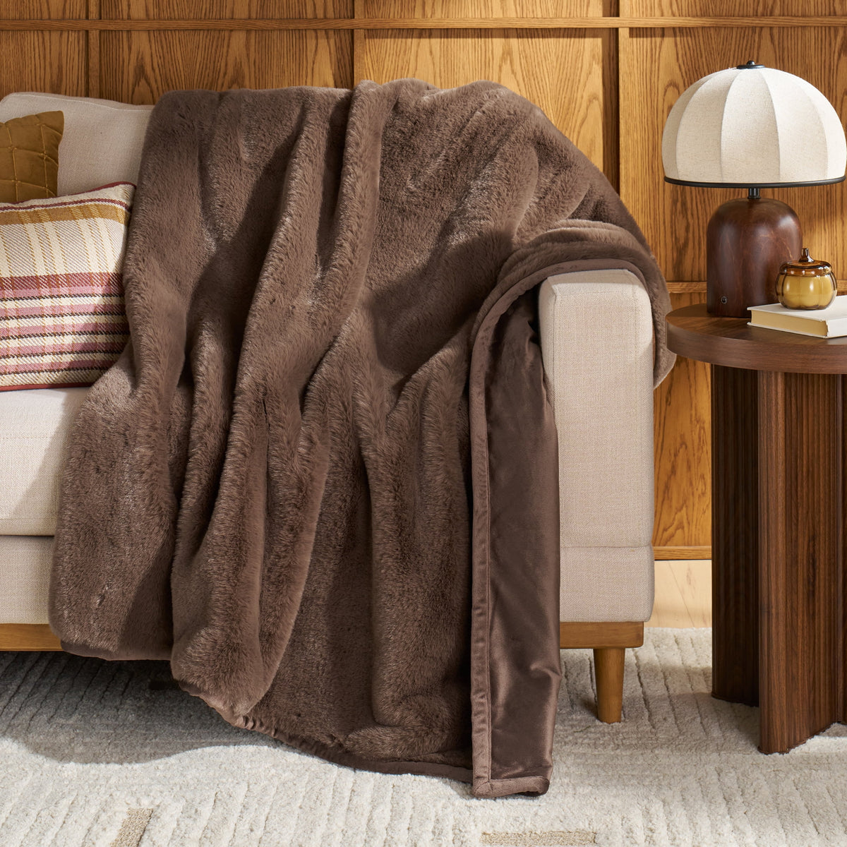 Halcyon Escape Gardens Beige Marbled Exaggerated Channel Faux Fur Oversized Throw, 50" x 72" - Throw