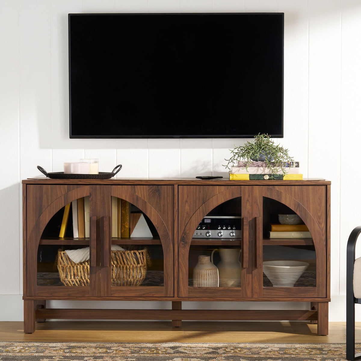 Halcyon Escape Gardens Juliet Arch TV Stand for TVs up to 65 in, Black Wood Finish - Home Decor