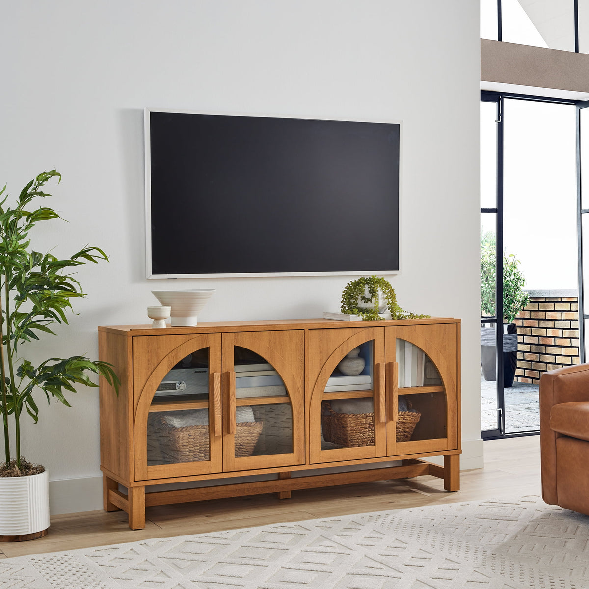 Halcyon Escape Gardens Juliet Arch TV Stand for TVs up to 65 in, Black Wood Finish - Home Decor