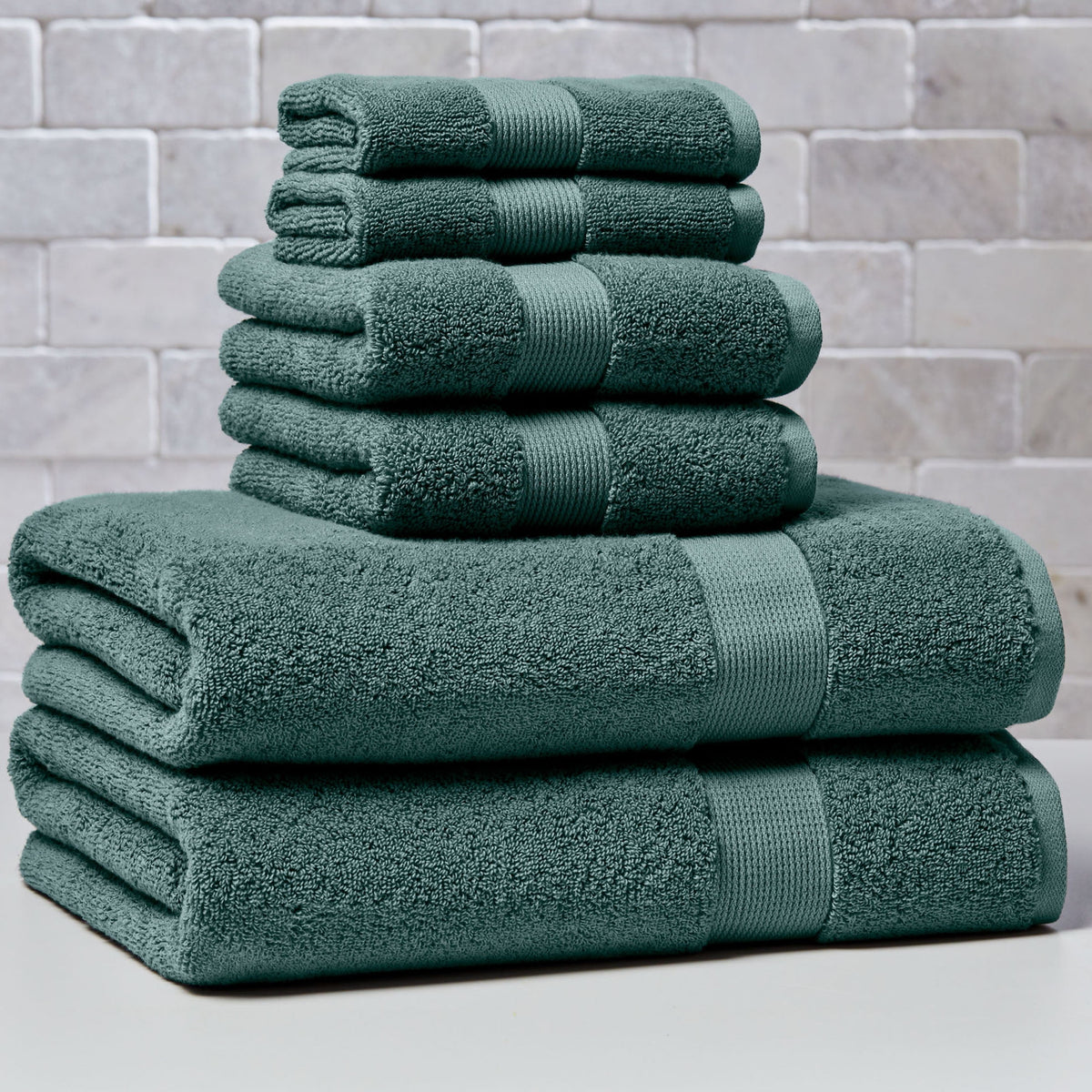 Halcyon Escape Gardens Signature Soft Solid Cotton 6 Piece Bath Towel Set,Green River - Home Decor