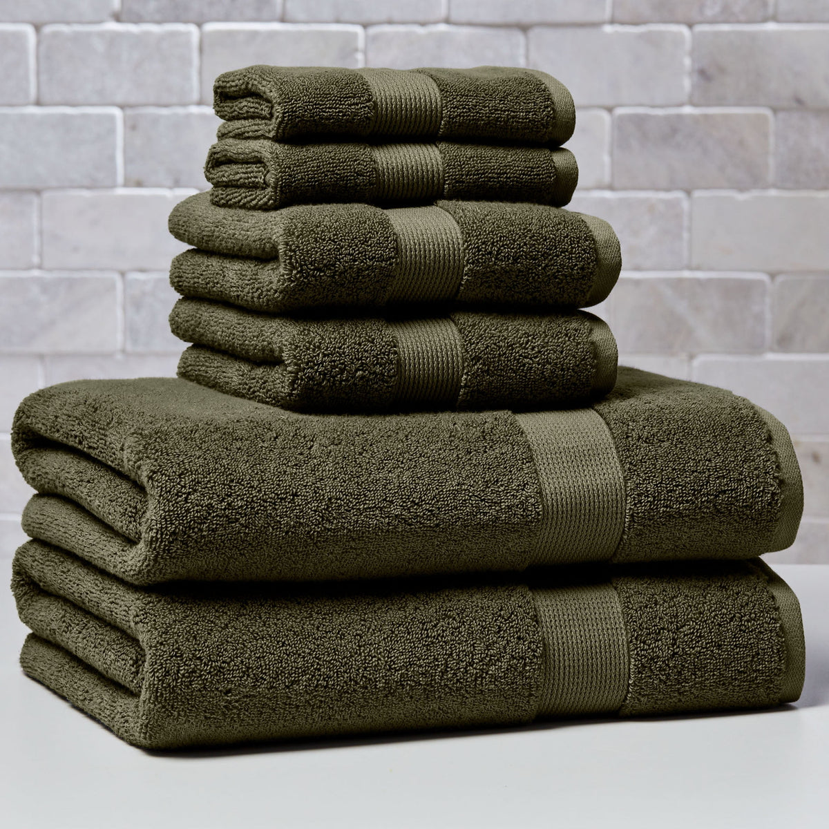 Halcyon Escape Gardens Signature Soft Solid Cotton 6 Piece Bath Towel Set,Green River - Home Decor