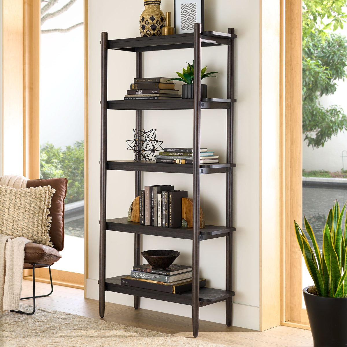 Halcyon Escape Gardens Springwood 5 Shelf Bookcase with Solid Wood Frame, Light Honey Finish - Bookcase