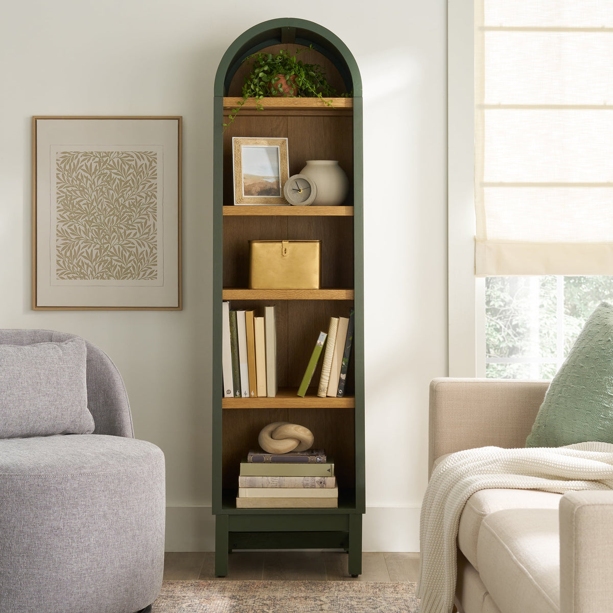 Halcyon Escape Gardens Juliet Narrow Arch Bookcase, Rich Black and Light Honey - Bookcase