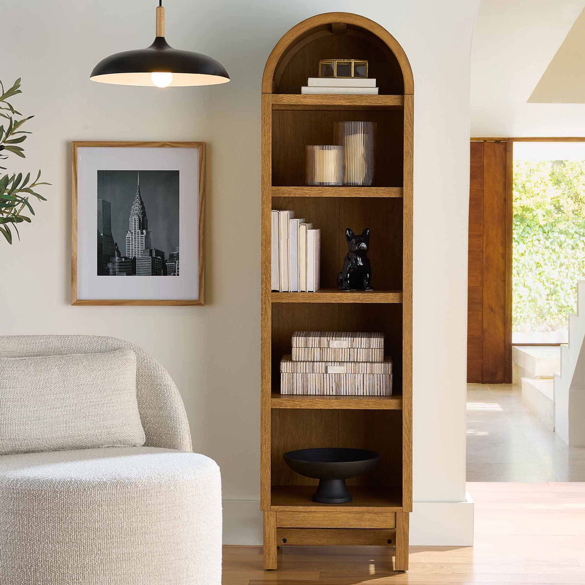 Halcyon Escape Gardens Juliet Narrow Arch Bookcase, Rich Black and Light Honey - Bookcase
