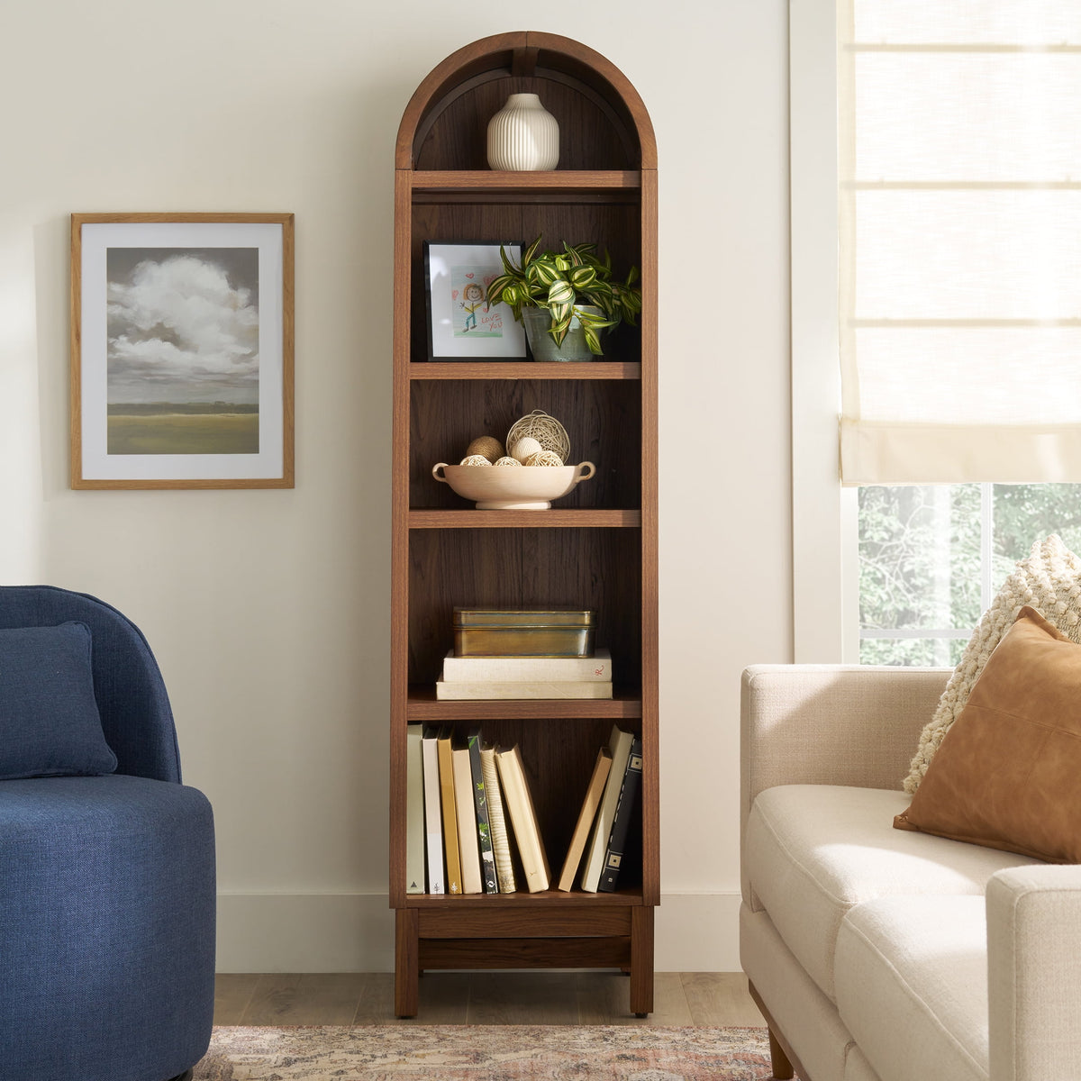 Halcyon Escape Gardens Juliet Narrow Arch Bookcase, Rich Black and Light Honey - Bookcase