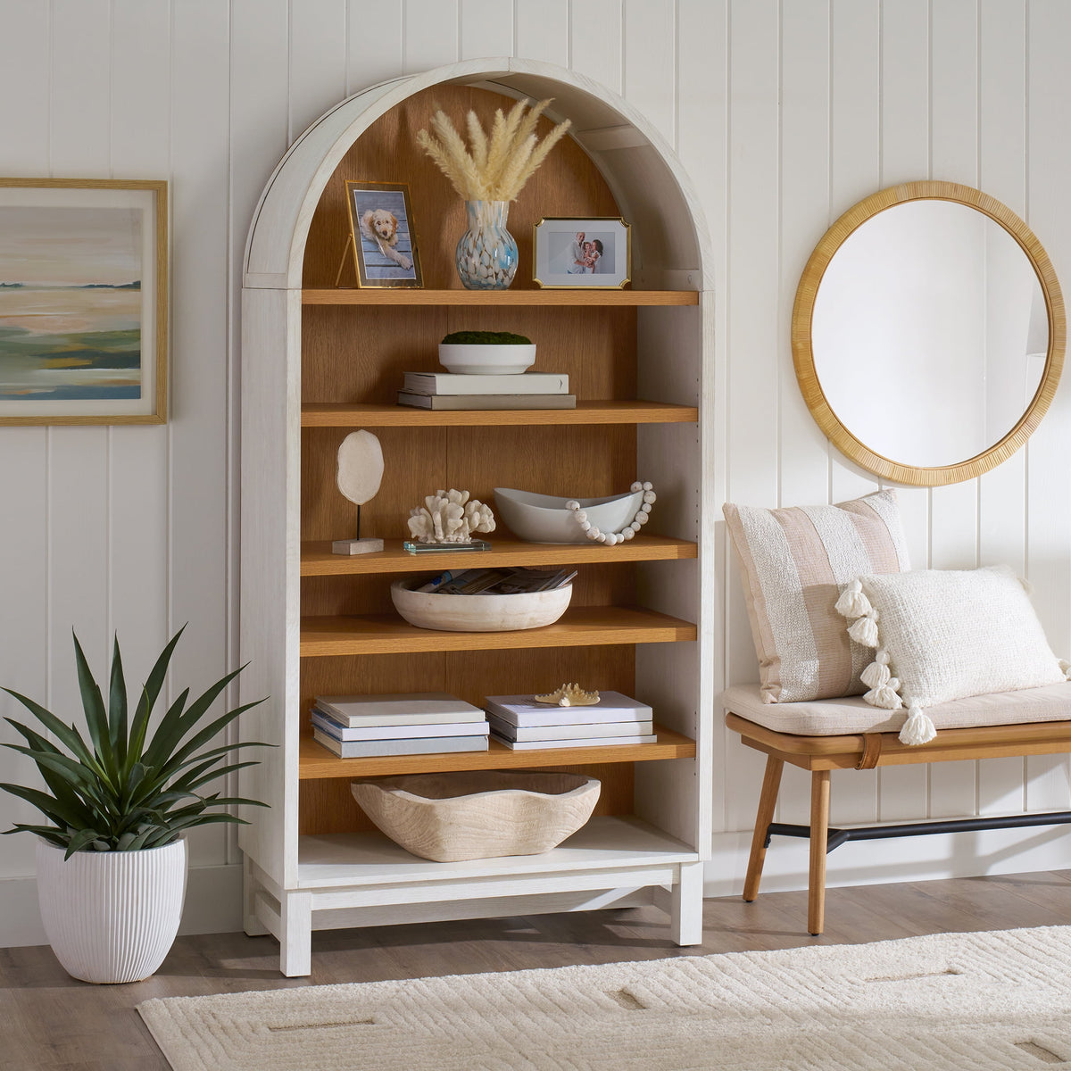 Halcyon Escape Gardens Juliet Open Arch Bookcase, Rich Black and Light Honey - Bookcase