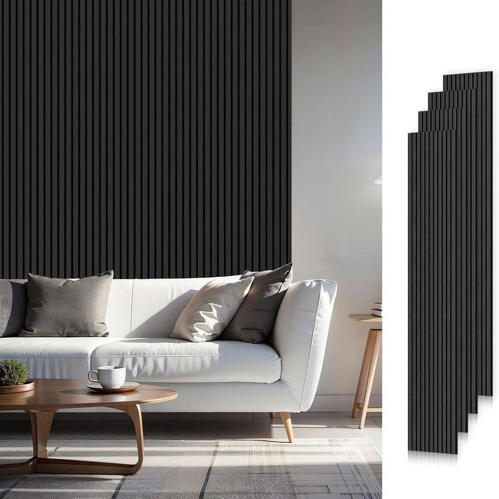 Easy4Home 4Pcs Wood Slat Acoustic Panels 94.5" x 12.6" Soundproof Wall Panels,Black Oak