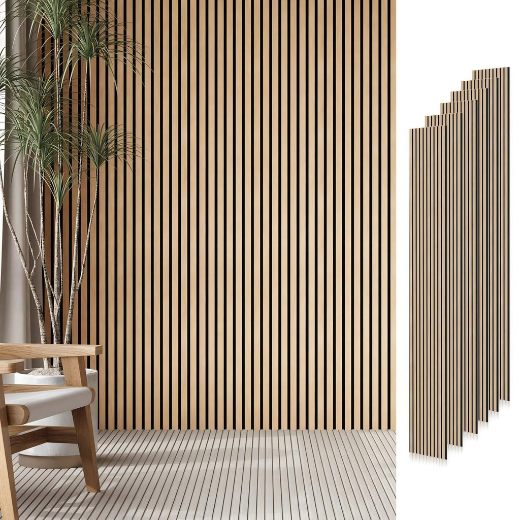 Easy4Home 6Pcs Wood Soundproof Wall Panels 94" x 7.9" Wood Slat Acoustic Panels,White Oak