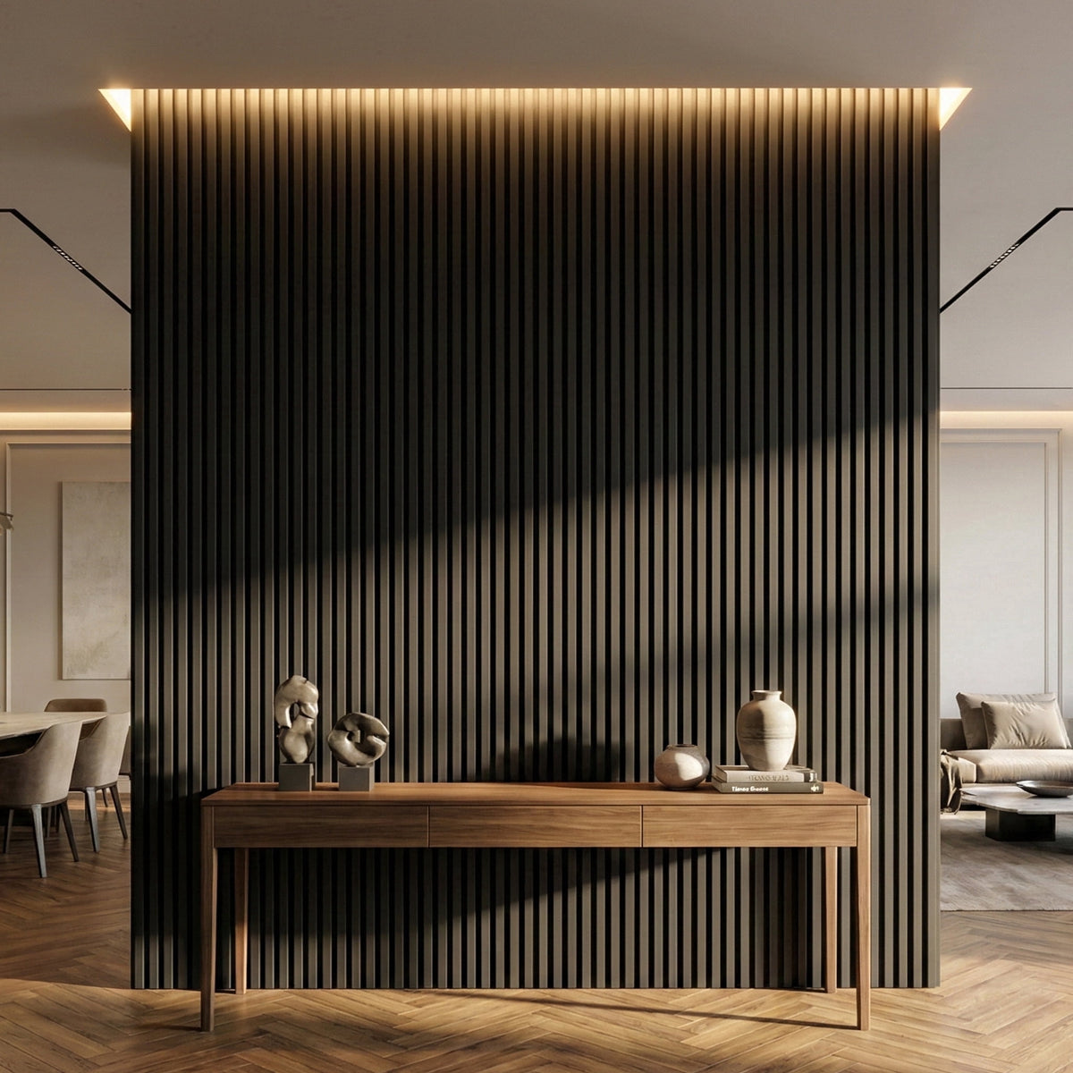 Halcyon Escape Modern Acoustic Wood Slat Wall Panels 4-Pack 47"x24", Walnut 3D Soundproof Decor - Slat Wall Panel