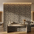 Halcyon Escape Abstract Geometric Acoustic Wood Slat Wall Tiles 4-Pack 24"x24", 3D Panel, Walnut - Wall Panel