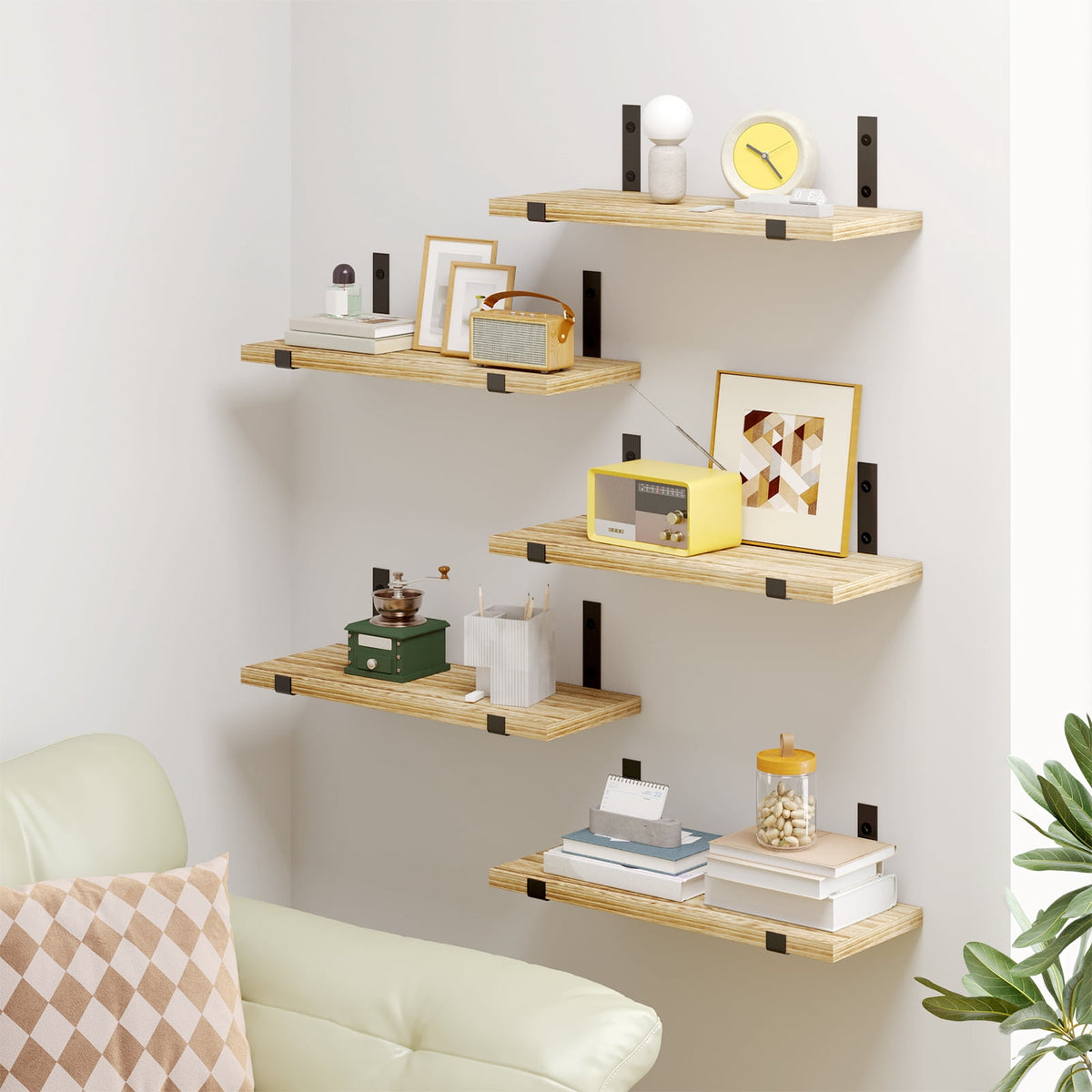 Halcyon Escape Floating Shelves, Rustic Wood Wall Storage Shelves Set of 5, 15.7in x 4.7in x 0.6in, Dark Carbonized Black - Floating Shelves