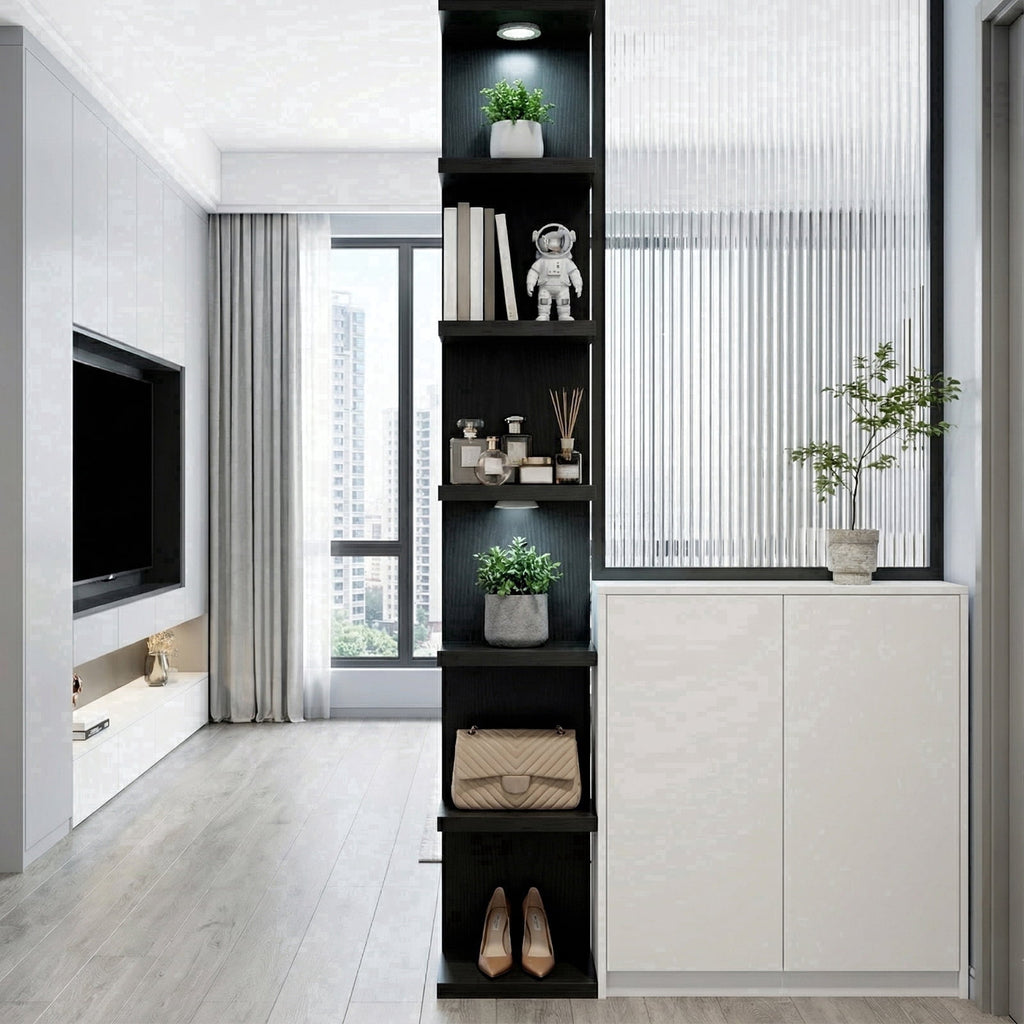 Fairy Black Wall Mounted Display Shelf with LED Lights, 7-Level Floating Storage Rack for Bedroom, Living Room, Closet Decor