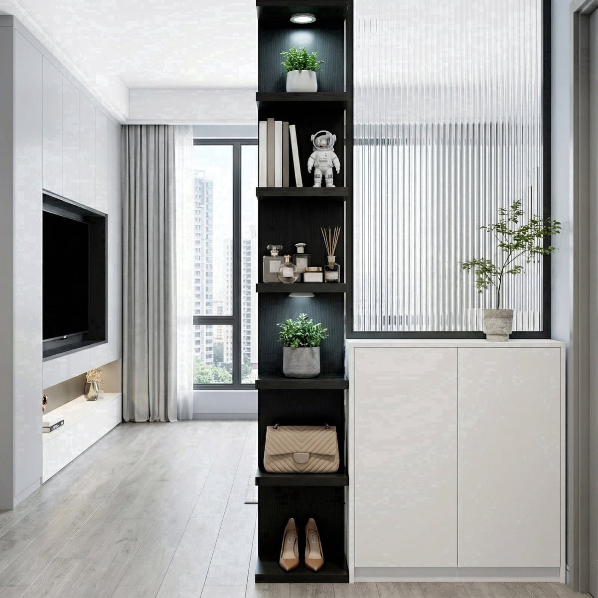 Fairy Black Wall Mounted Display Shelf with LED Lights, 7-Level Floating Storage Rack for Bedroom, Living Room, Closet Decor