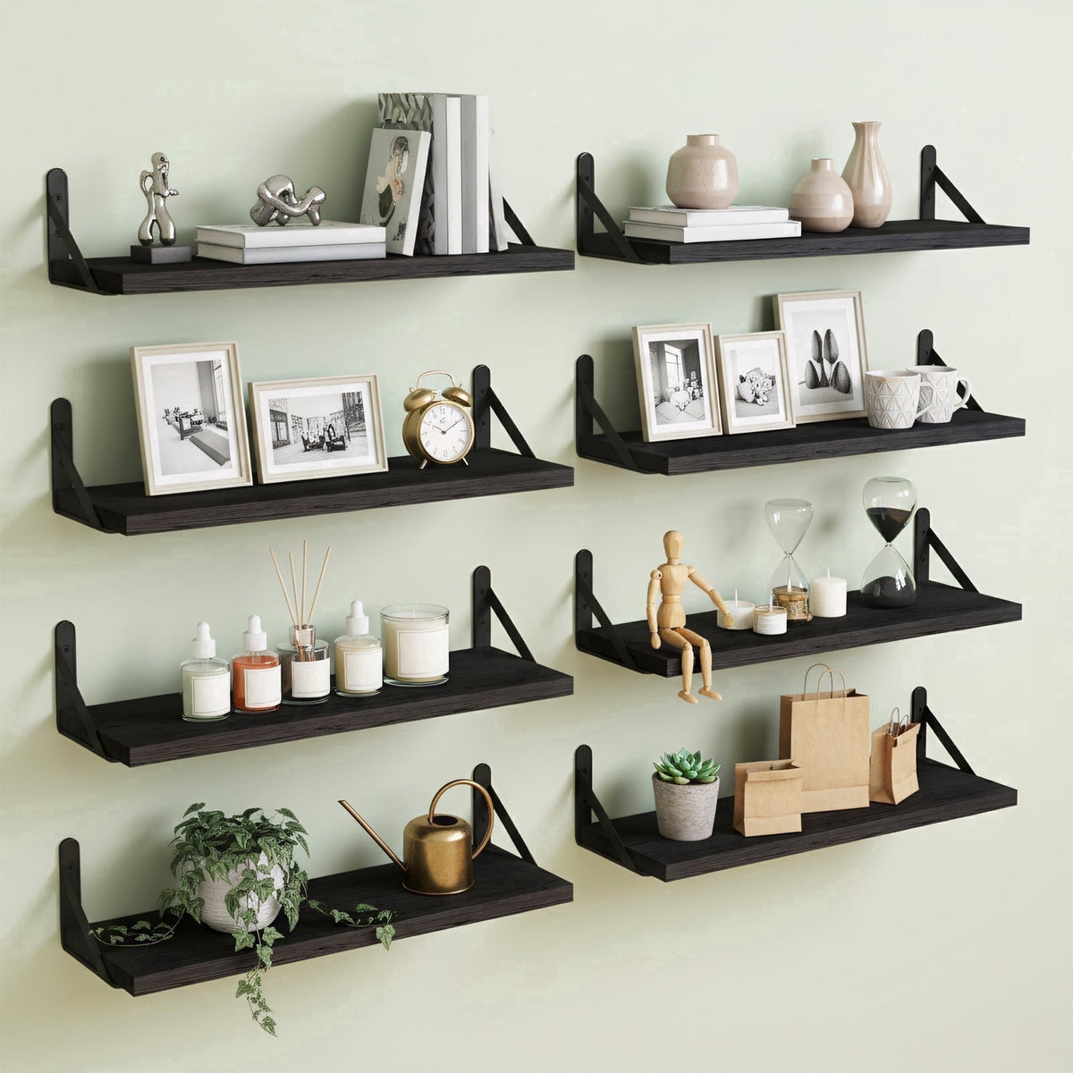 Fairy Floating Shelves, Rustic Wood Wall Shelves Set of 8, Wall Storage Shelves, 0.6x4.7x15.7inches, Black