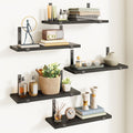 Halcyon Escape Floating Shelves, Rustic Wood Wall Storage Shelves Set of 5, 15.7in x 4.7in x 0.6in, Dark Carbonized Black - Floating Shelves
