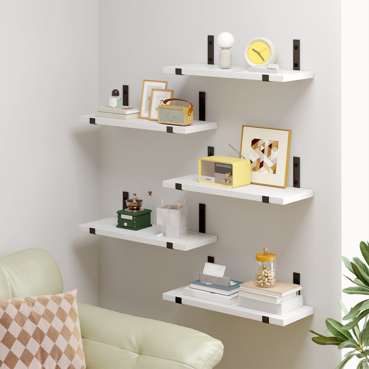 Halcyon Escape Floating Shelves, Rustic Wood Wall Storage Shelves Set of 5, 15.7in x 4.7in x 0.6in, Dark Carbonized Black - Floating Shelves