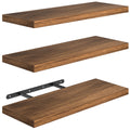 Cshidworld Floating Shelves for Wall, 16" Bathroom Shelf Rustic Wood with Metal Brackets, Floating Shelf for Bathroom, Living Room, Bedroom and Kitchen, Farmhouse Decor Set of 3, Rustic Brown