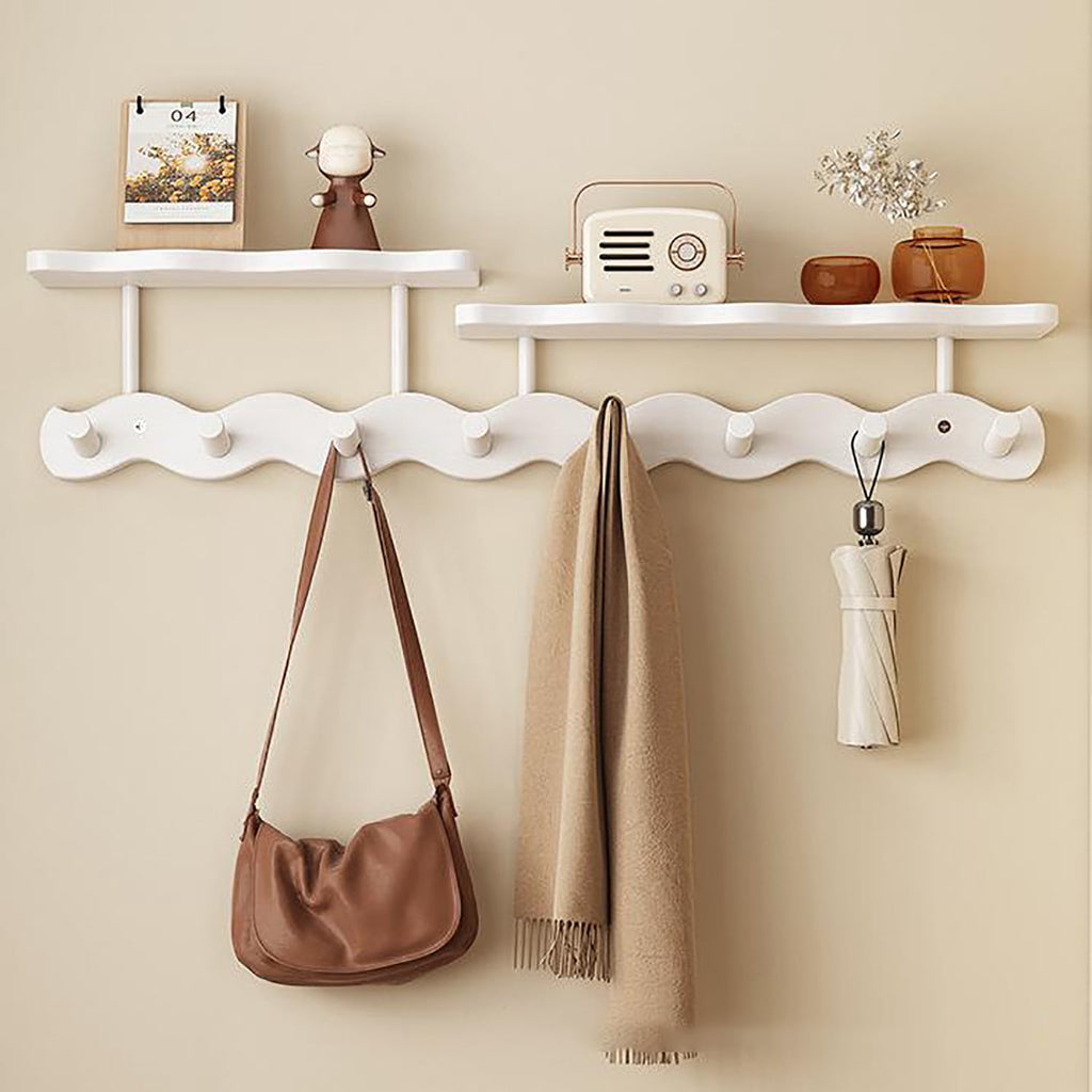 Halcyon Escape Shelves with Hooks,Coat Rack Shelf Wall Mounted,Wood Coat Rack,for Bedroom, Living Room, Bathroom, Kitchen, Picture Ledge,with 8 Hooks - Floating Shelves