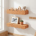 HBK Rattan Nursery Book Shelves Set of 2, Scalloped Wall Mounted Bookshelf for Kids Room, Boho Floating Shelf, 15.7 in