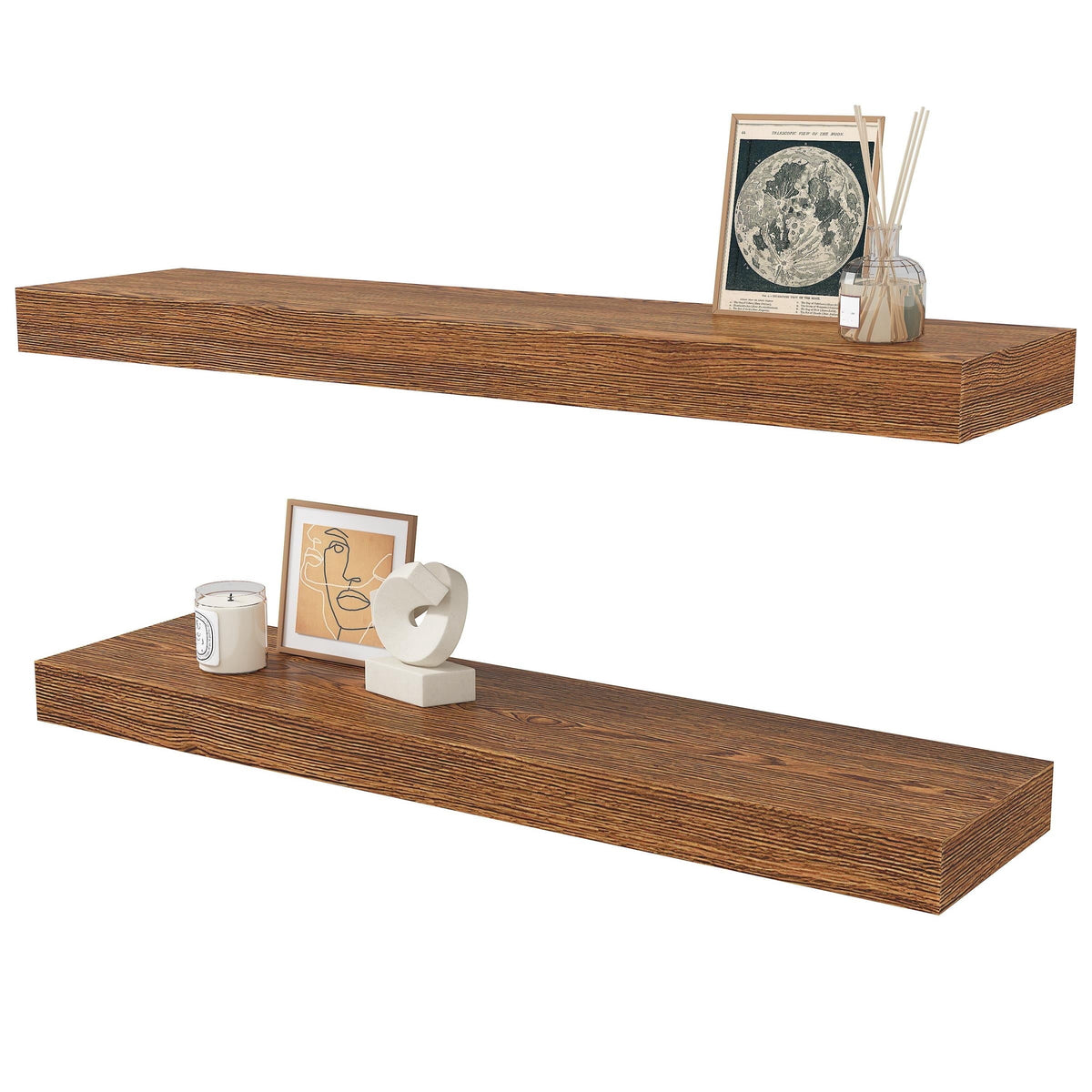 Jouetondream 39X7 2PCS Floating Shelves, Wood Floating Shelves for Wall, Storage Shelves for Living Room Bedroom Kitchen Bathroom,Oak