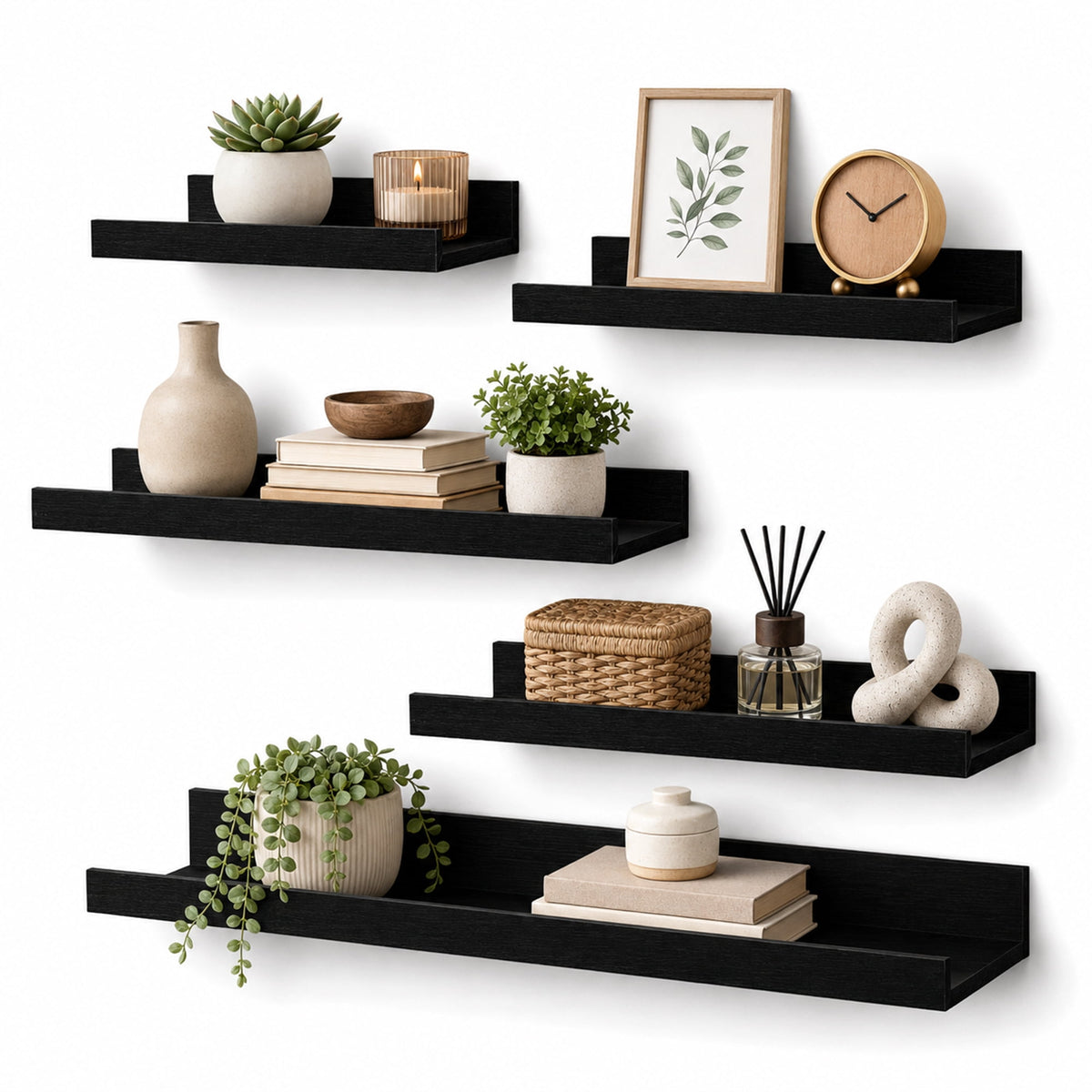 Halcyon Escape Floating Shelves for Wall, 15.7In Brown Wall Shelves for Decor Storage Set of 6, Wall Mounted Wood Shelves for Bedroom, Living Room, Bathroom, Kitchen - Floating Shelves