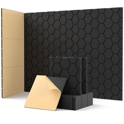 Soundsbay Sound Proofing Panels Self-Adhesive, 12 Pack Honeycomb Acoustic Wall Panels for Door, Ceiling, 12" X 12" X 0.4"
