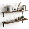 Riousery Wood Floating Shelves Set of 2, 23.6" Wall Mounted Shelves with Metal Brackets, Walnut Wall Shelves for Bathroom, Bedroom, Living Room, Kitchen