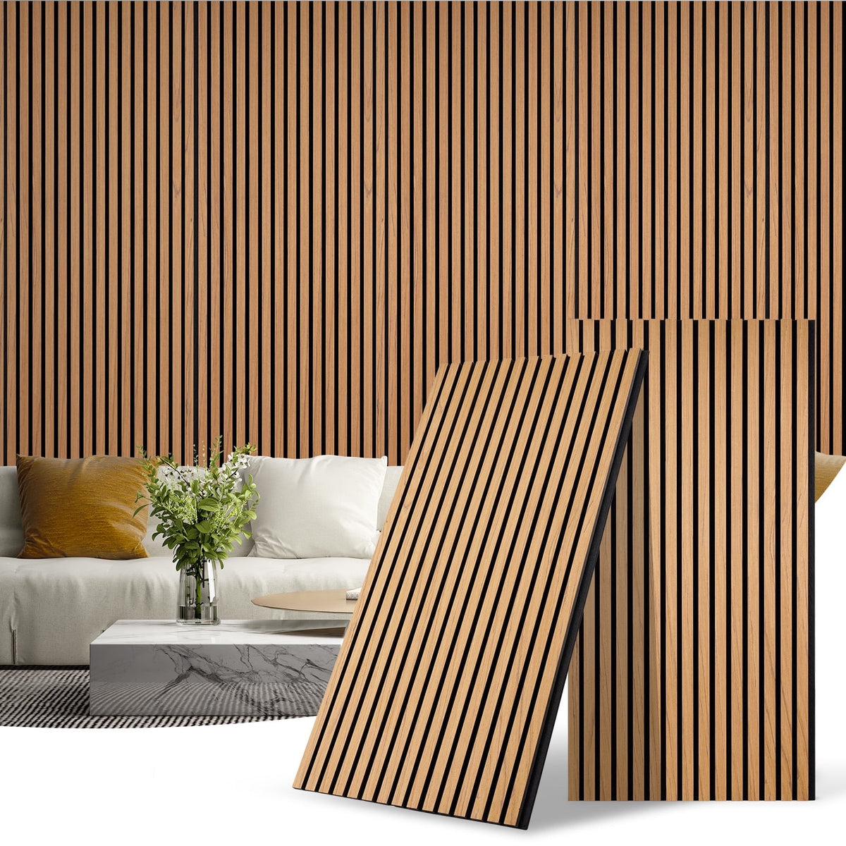Halcyon Escape 2 Pcs Acoustic Wood Wall Panels, 46.45" x 23.81" Wood Slat Soundproof Wall Panel Interior Acoustic Decorative Wood Panels, Wall Decoration Interior Wall Decor for Noise Reduction, Dark Oak - Wall Panel
