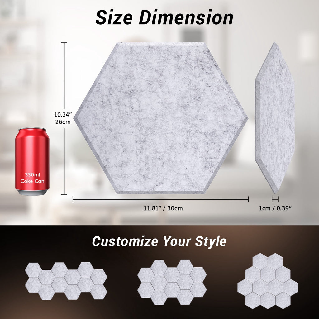 TONOR Hexagon Acoustic Panels, 18 pack Soundproofing Wall Panels, High Density Sound Absorbing Panels for Interior Wall Décor, Gray