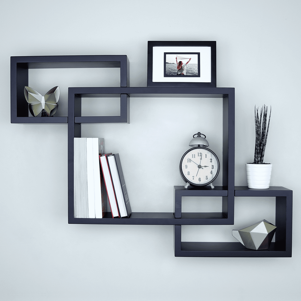 Ballucci Interlocking Floating Shelves, Horizontal or Vertical Display Cube Wall Mount Shelf, Black