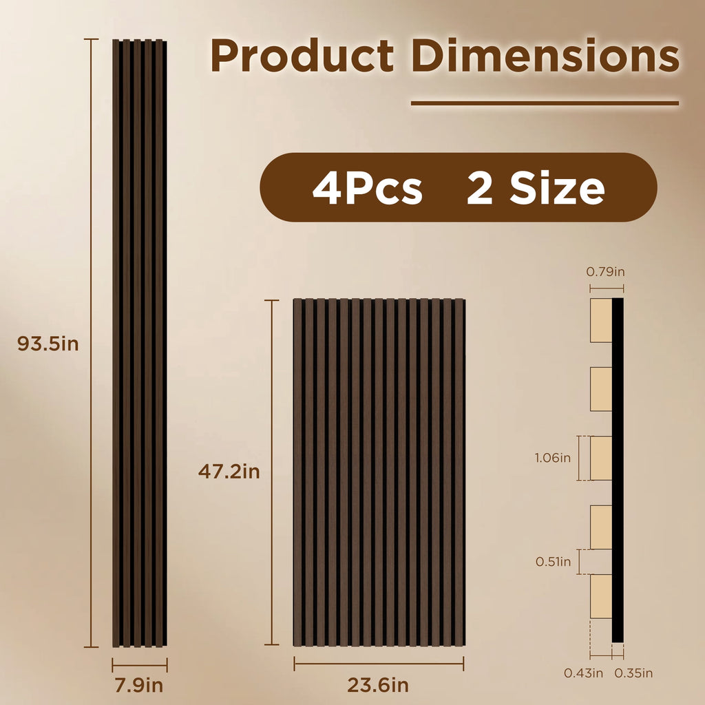 Fahomiss Modern Acoustic Wood Slat Wall Panels 4-Pack 47"x24", Walnut 3D Soundproof Decor