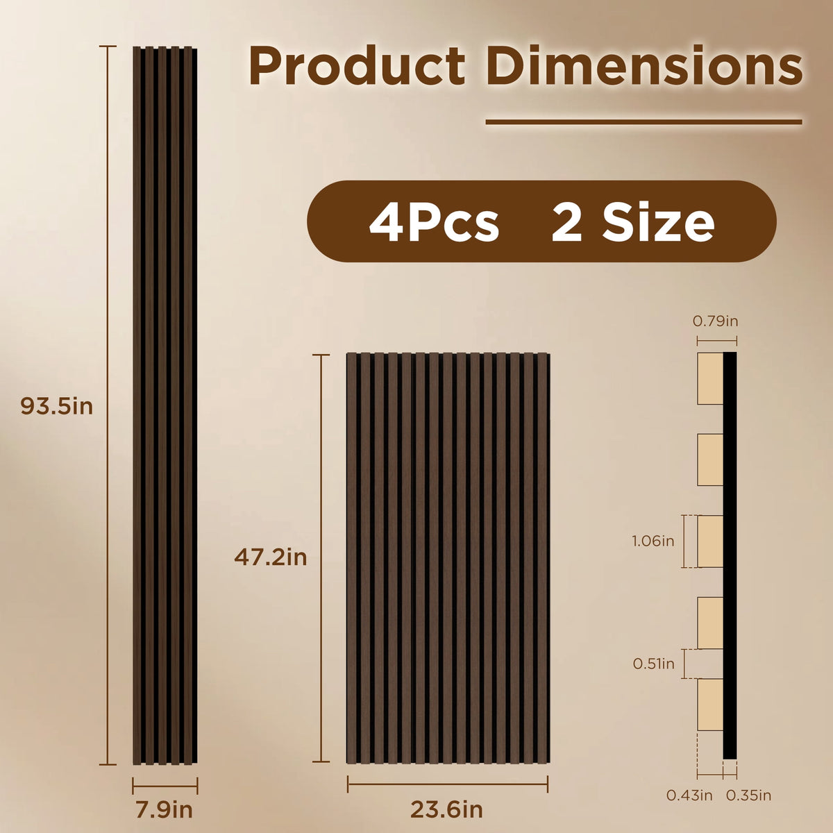 Fahomiss Modern Acoustic Wood Slat Wall Panels 4-Pack 47"x24", Walnut 3D Soundproof Decor