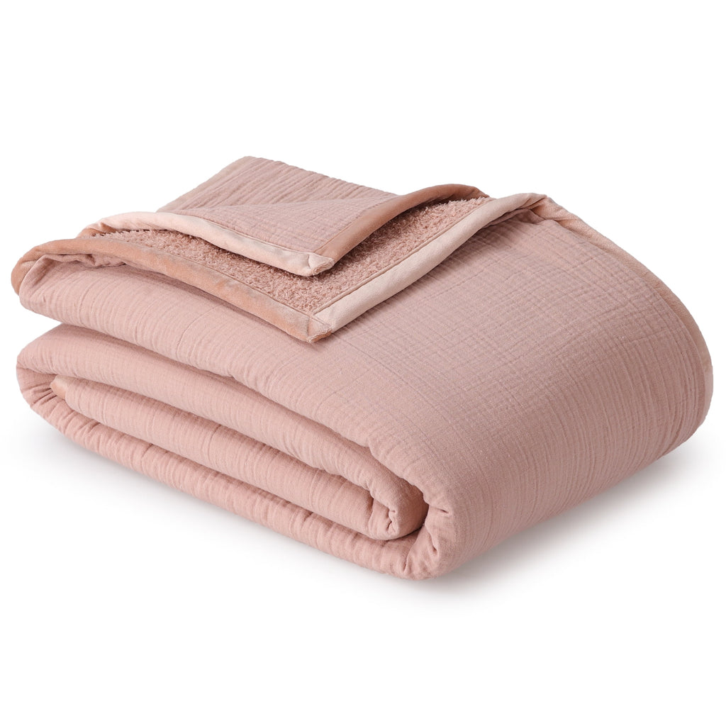 Better Homes & Gardens Super Soft Reversible Gauze and Cozy Knit Oversized Couch Throw Blanket, Antique Blush