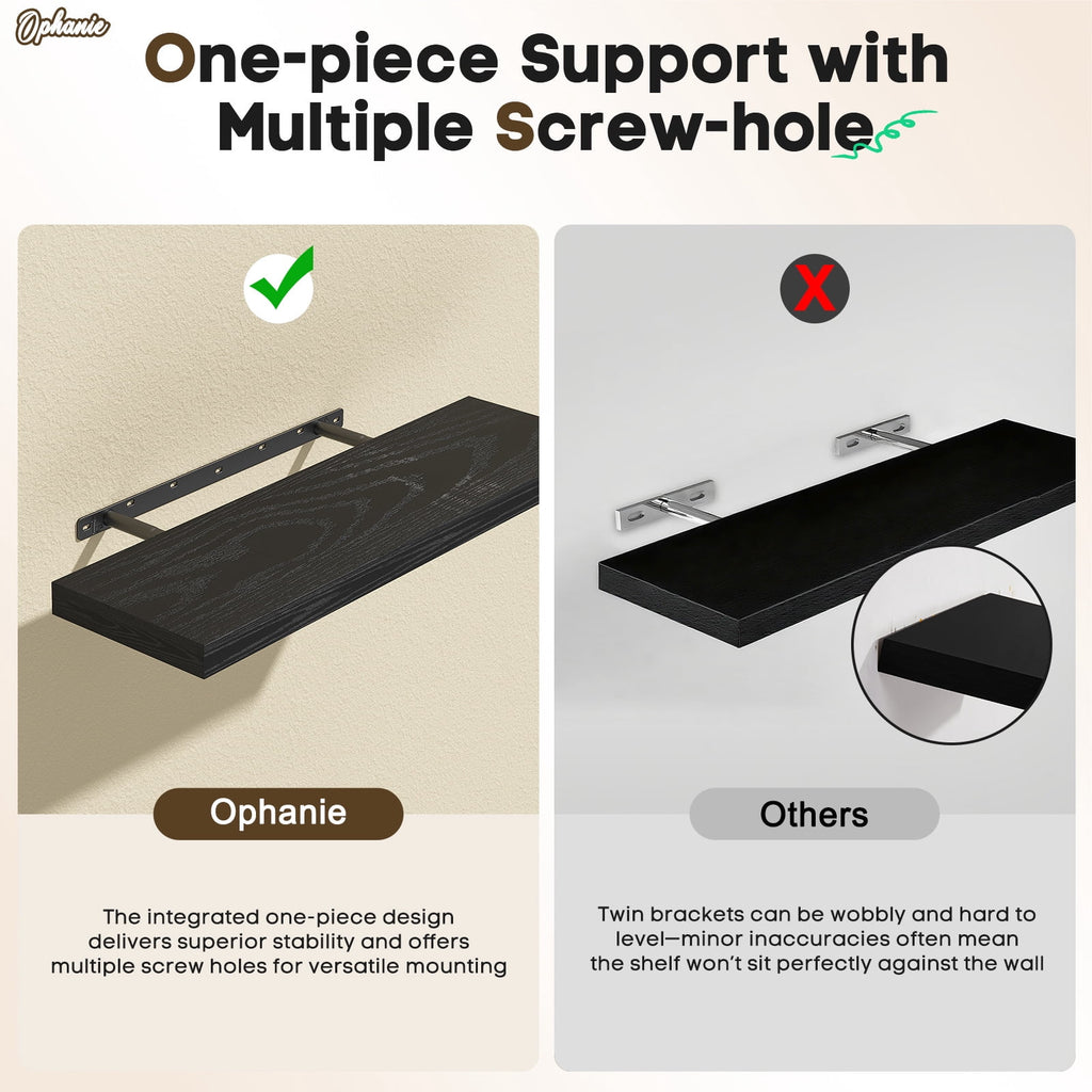 Ophanie 22.5 inch 3 Pack Wood Floating Shelves, Hanging Float Shelf for Wall Mounted Decorative Shelves, 6.7 x 23 Inch, Set of 3, Black