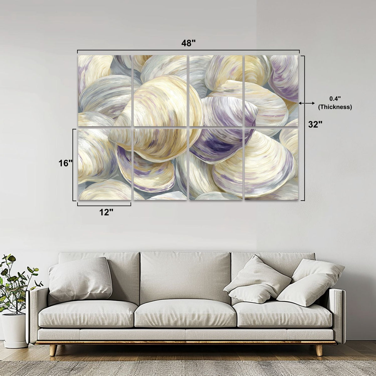 8 Pack Art Acoustic Panels Sound Absorbing White Oyster Shells Seamless Soft Tones Decorative Soundproof Wall Panels Self Adhesive for Nursery Game Room Bedroom 48"x32"