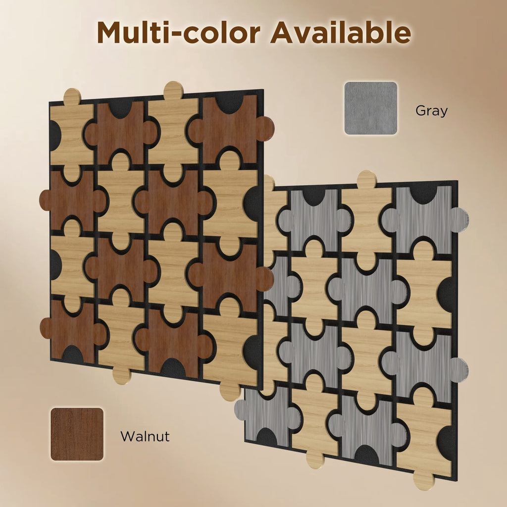 MuroPanel Interlocking Jigsaw Acoustic Wood Slat Wall Tiles 4-Pack 24"x24", 3D Wall Panels, Caramel