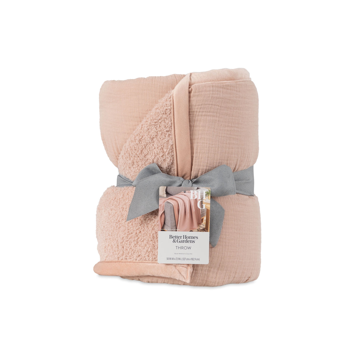 Better Homes & Gardens Super Soft Reversible Gauze and Cozy Knit Oversized Couch Throw Blanket, Antique Blush