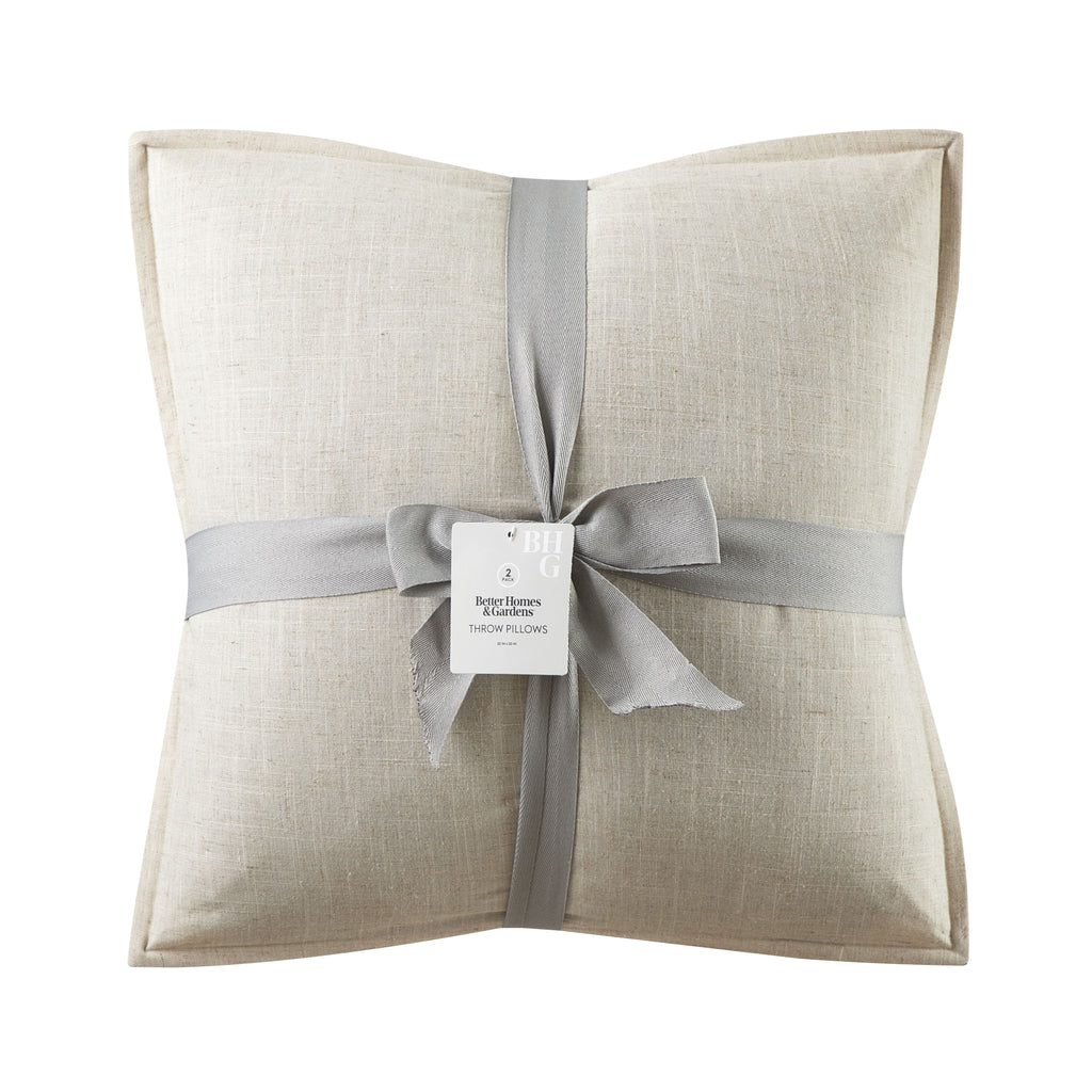 Better Homes & Gardens 20"x20" 2-Pack Linen Decorative Pillows, Papyrus Beige