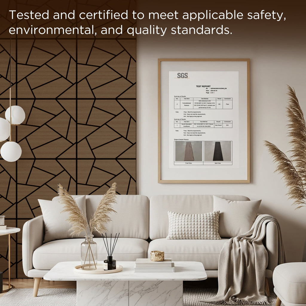 Fahomiss Abstract Geometric Acoustic Wood Slat Wall Tiles 4-Pack 24"x24", 3D Panel, Walnut