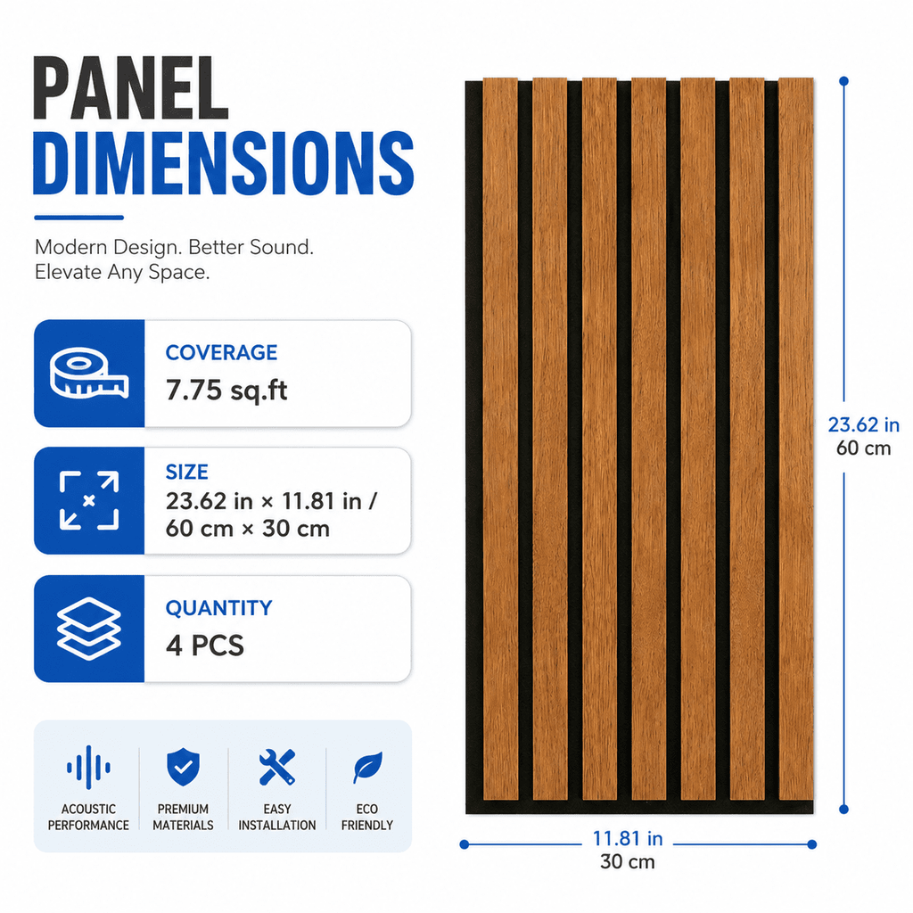 Yeslife 4 pcs Wood Slat Acoustic Wall Panels, 11.81 in x 23.62 in, Walnut MDF, 3D Decorative Sound-Absorbing Panels for Interior Walls, 7.7 sq ft