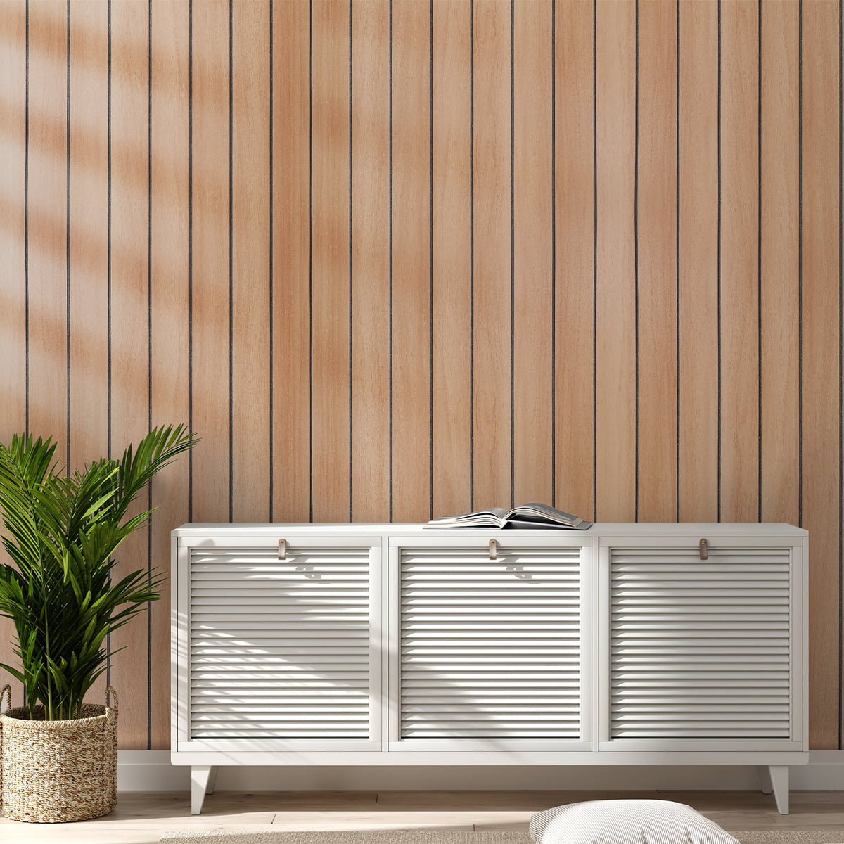 Peel and Stick PVC Slat Wall Panel，15.7"x98" Self-Adhesive Thick Faux Wood Grain Wallpaper Panel 3D Soundproof Wall Panels