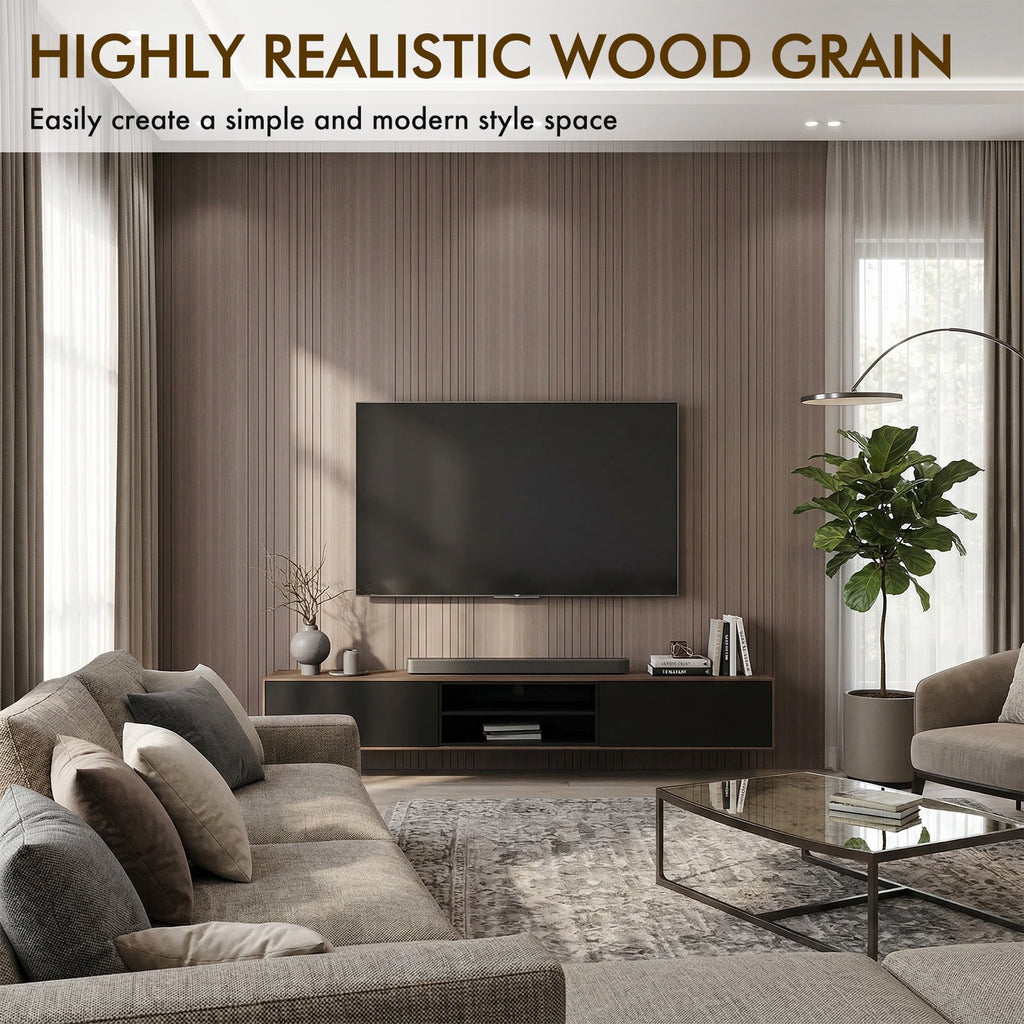 Peel and Stick Slat Wall Panel, Self Adhesive 3D Wood Grain Wallpaper, Soundproof PVC wall panels for bedroom, Living Room & Ceiling Decor, 15.75"x118"