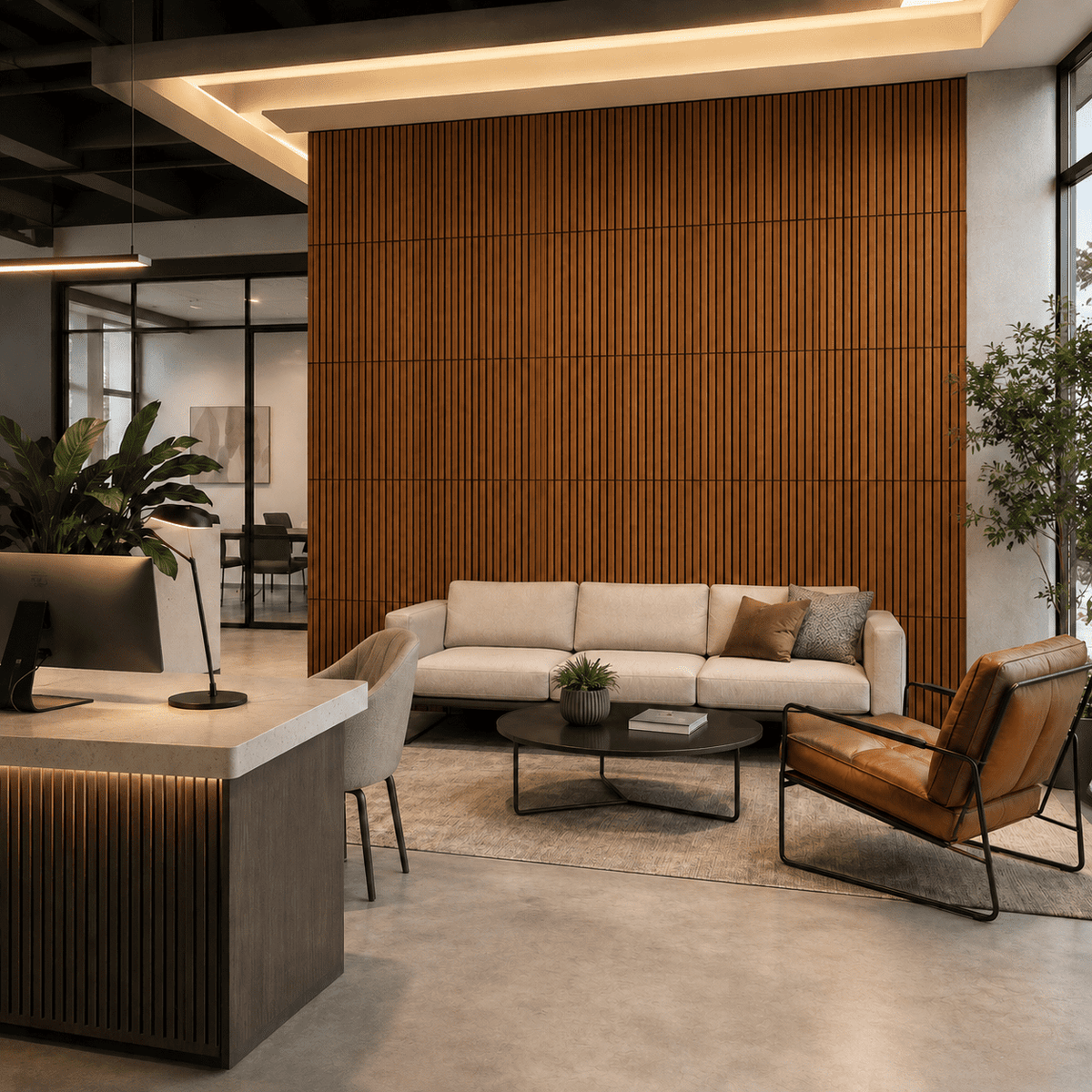 Yeslife 4 pcs Wood Slat Acoustic Wall Panels, 11.81 in x 23.62 in, Walnut MDF, 3D Decorative Sound-Absorbing Panels for Interior Walls, 7.7 sq ft