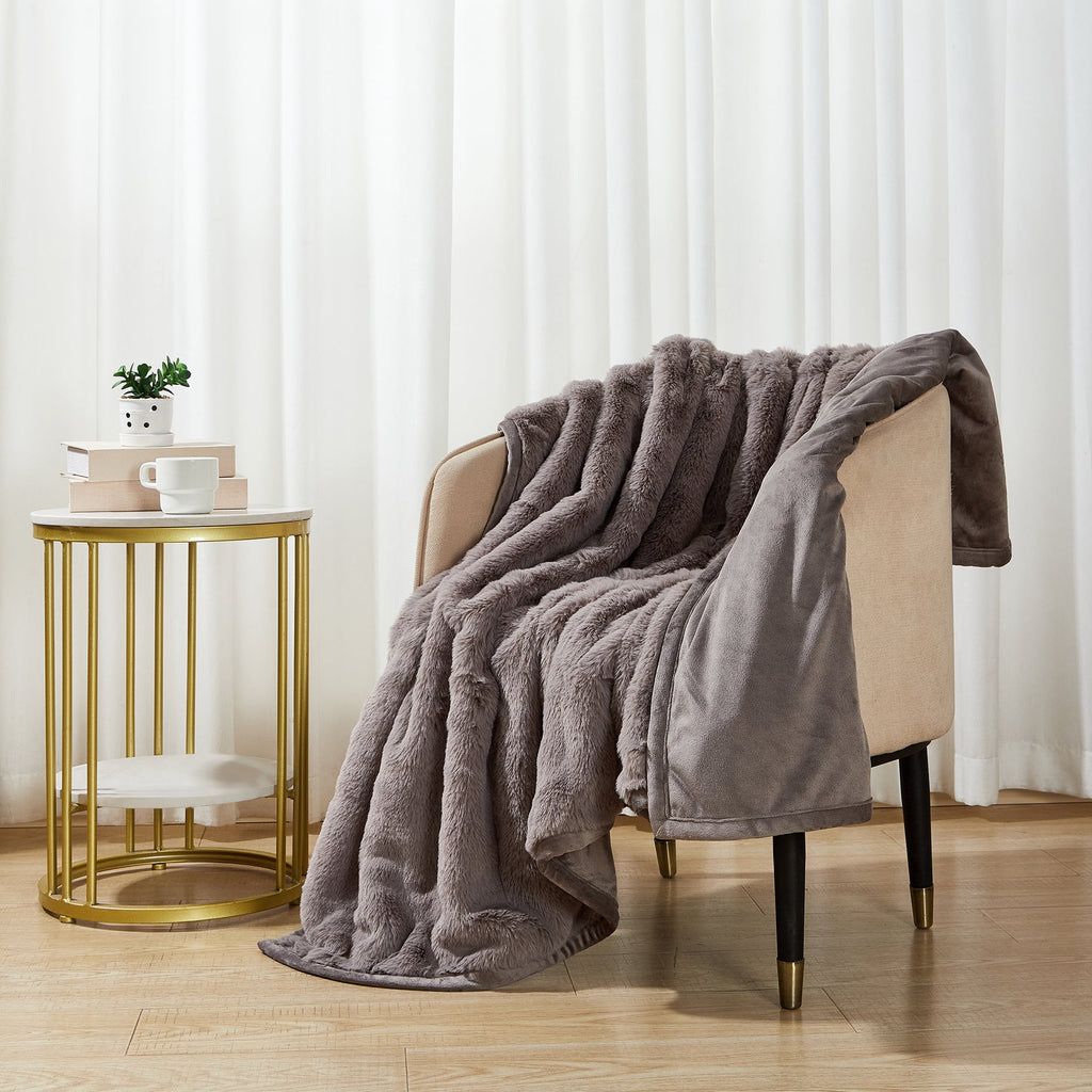 Better Homes & Gardens Grey Faux Fur Ultra Soft Luxury Oversized Throw Blanket 50" x 72", Grey Bisque