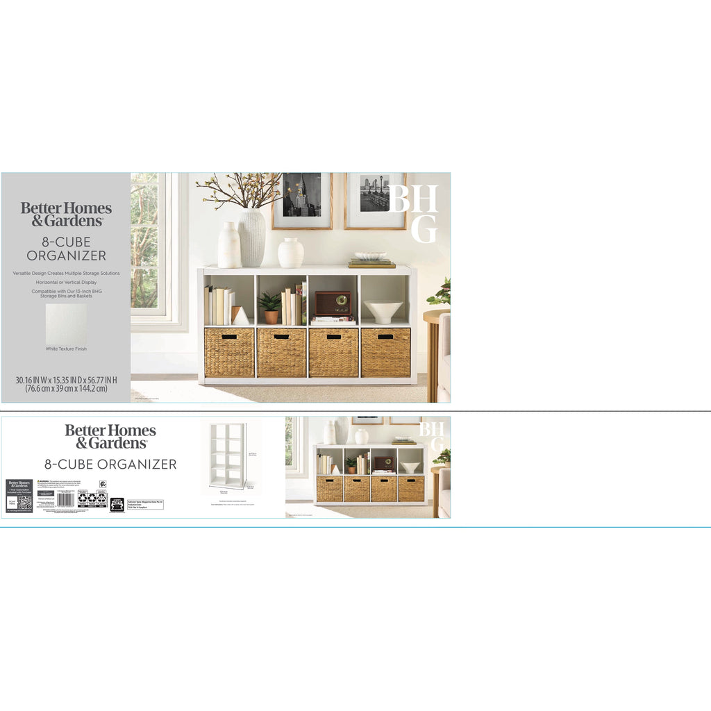 Better Homes & Gardens 8 Cube Storage Organizer, White Texture